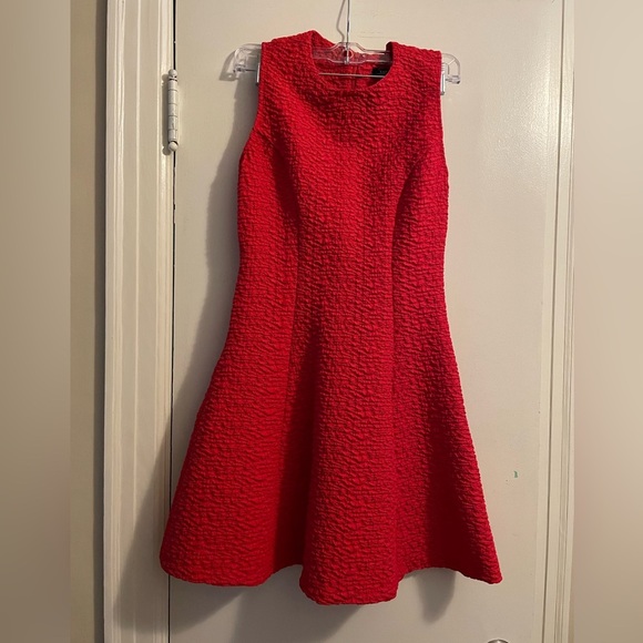 Zara Red Fit and Flare Dress Textured Fabric Size Extra Small - Picture 4 of 14